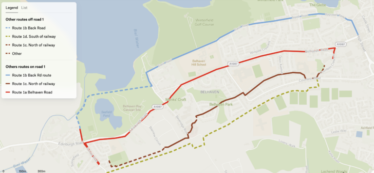 Route options West Barns to Dunbar centre